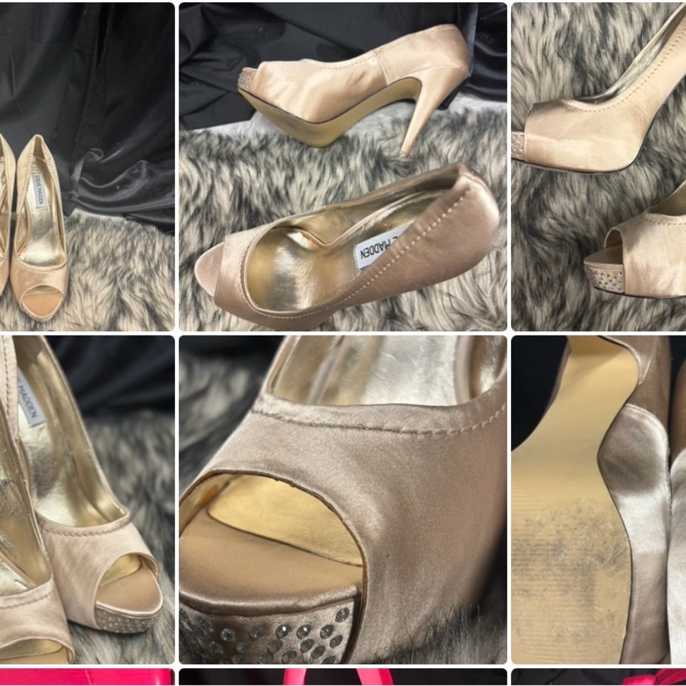 Steve Madden Women's‎ Satin Peep Toe Heels - Tan